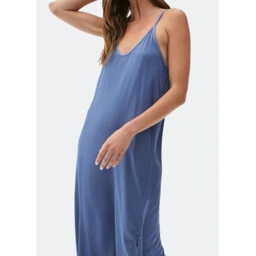 Michael Stars Blaire Blue Slip Side Slit Minimalist Resortwear Midi Dress Sz XS